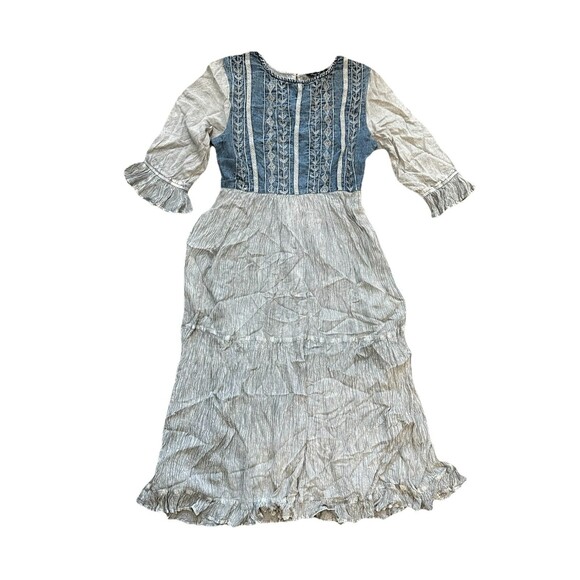 Young Threads Denim Tiered Dress Size M Midi Lace Aari Embroidery Gray Blue NWT - Picture 10 of 12